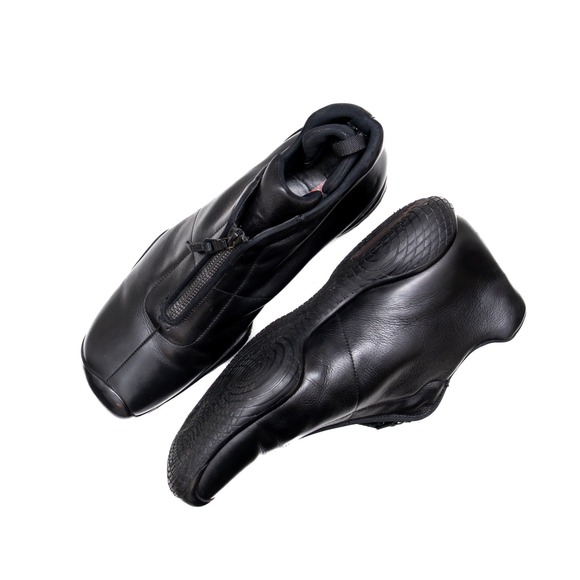 Vintage Men's Prada Sport Linea Rossa Black Leather Mid-Top Sneakers‎ Size US 11 - Picture 10 of 16